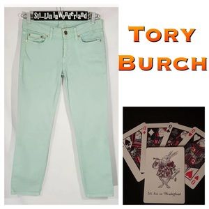 Tory Burch Alexa Crop Skinny Jeans 26 Sea Foam